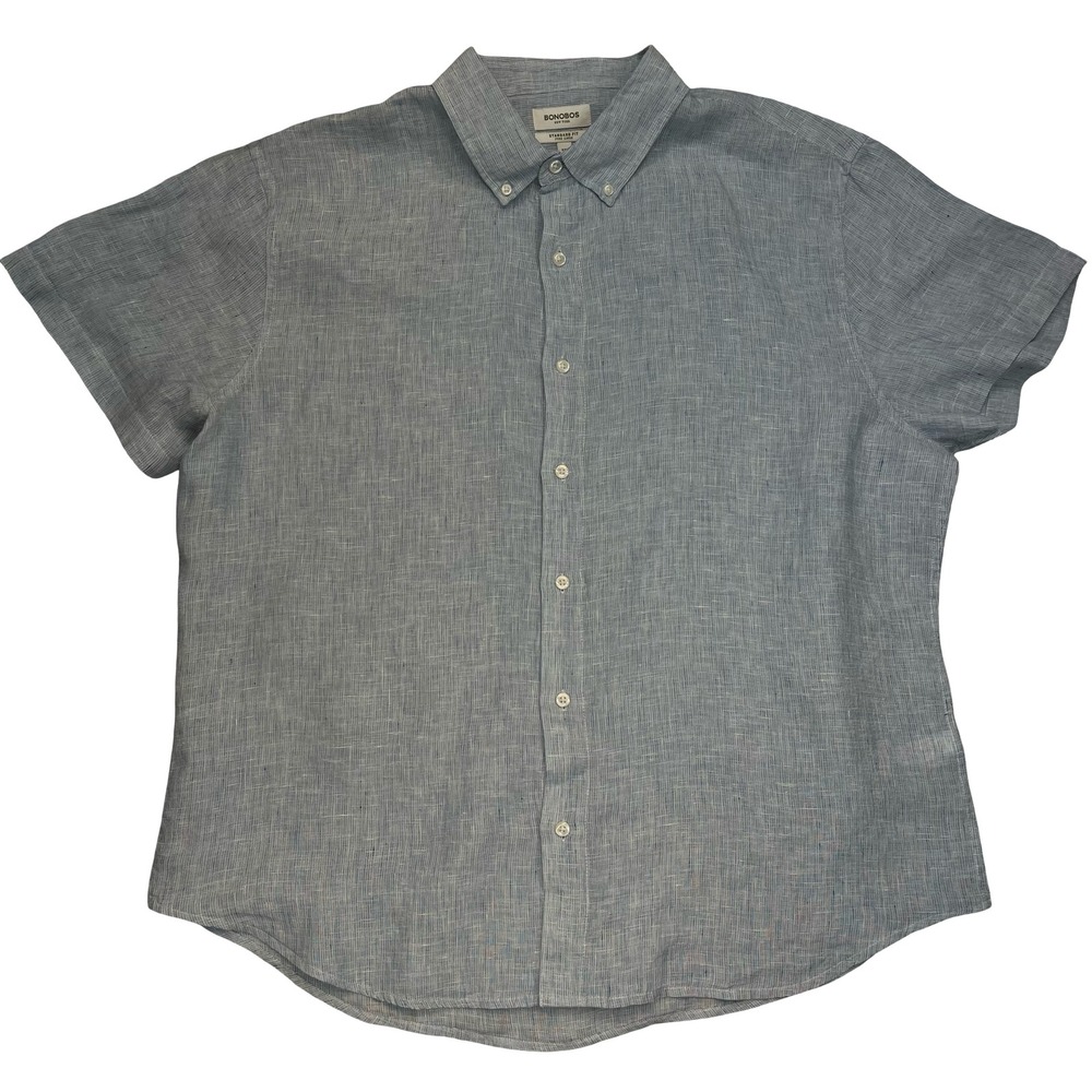 Bonobos Mens Button Down Shirt Blue 100% Linen Short Sleeve Casual Summer XXL